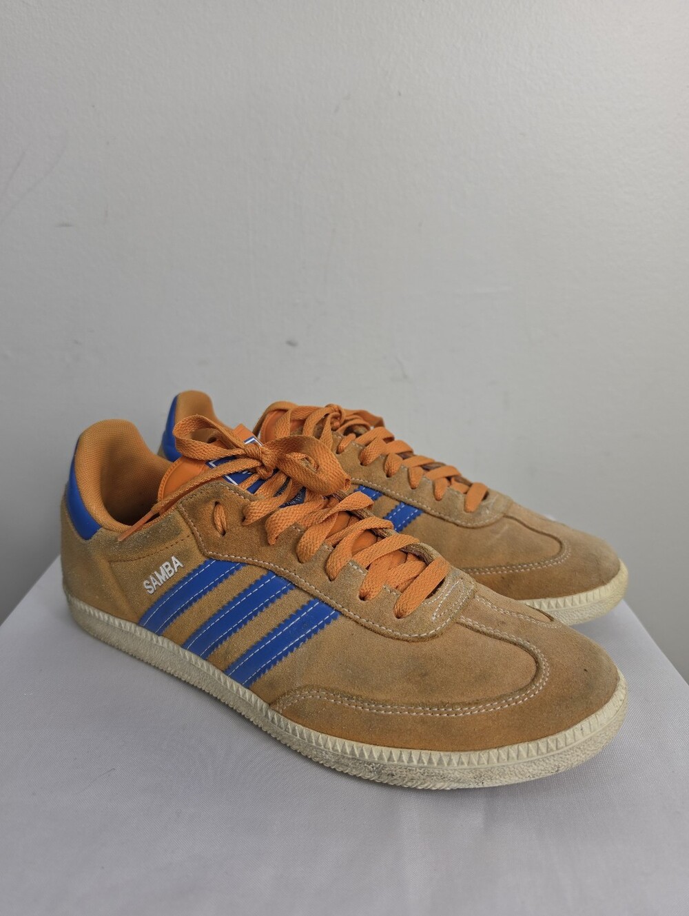 Adidas Samba Suede Sneakers in Orange with Blue Stripes